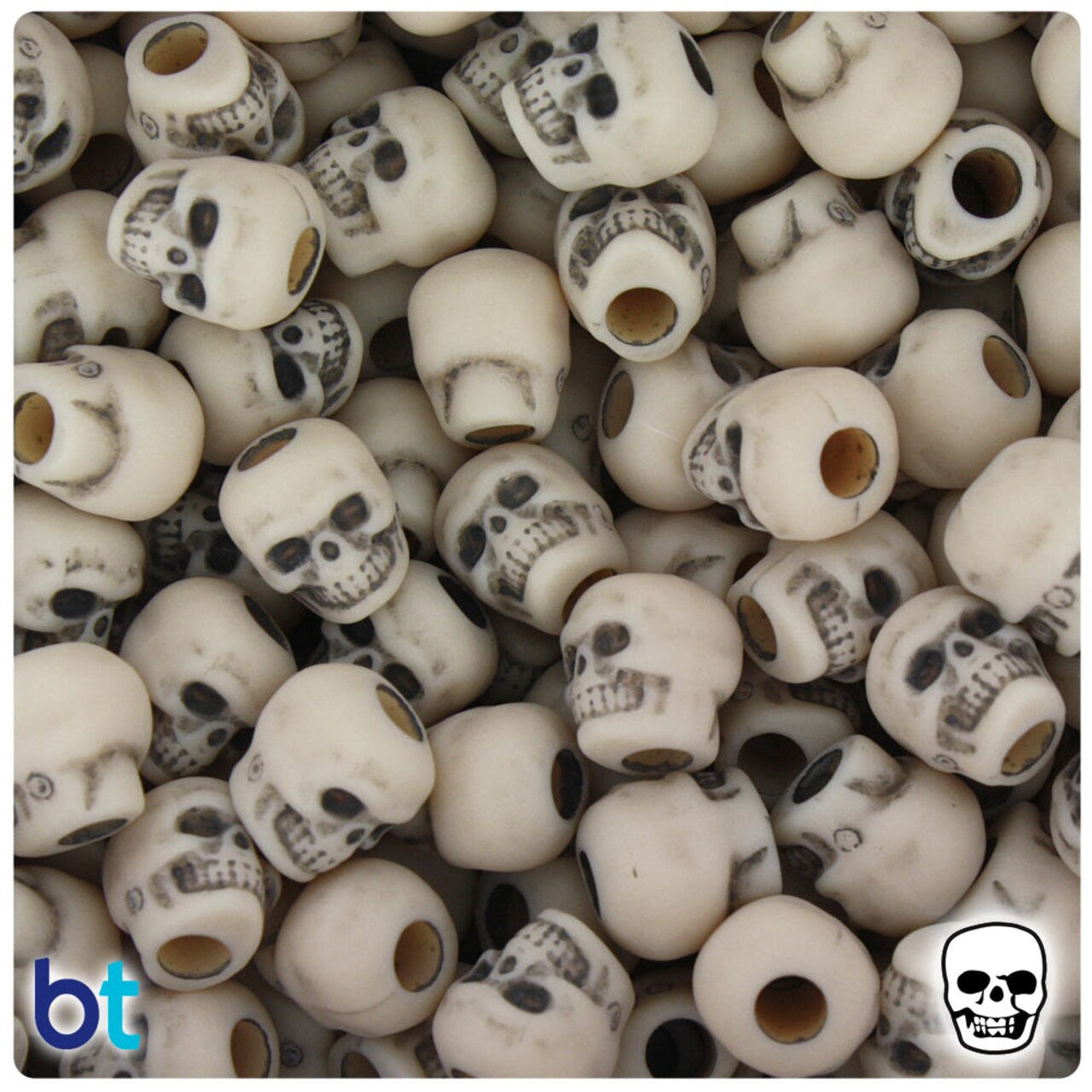 BeadTin Dark Ivory Antique 11mm Skull Plastic Pony Beads (150pcs)